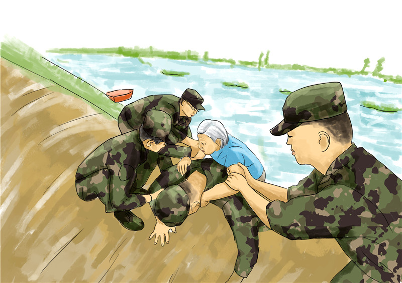 官兵們營救轉(zhuǎn)移受困群眾。.jpg