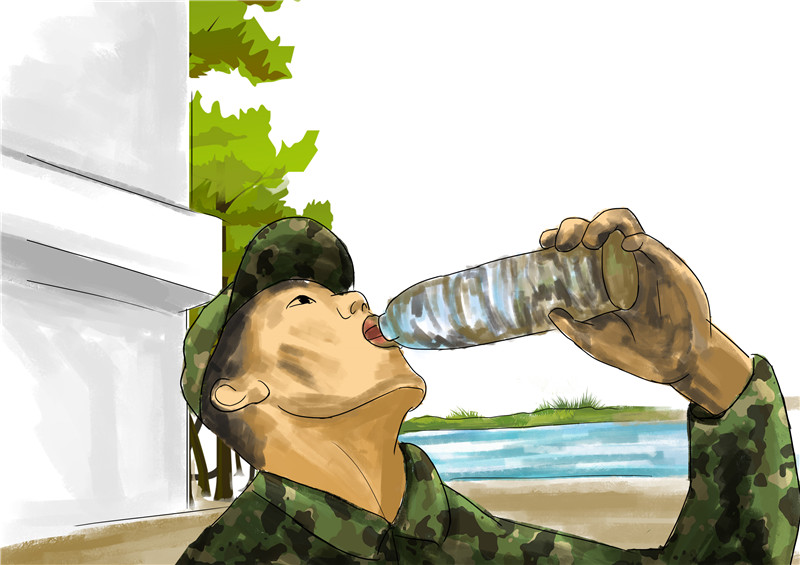 子弟兵們喝著一瓶占著泥巴的水.jpg